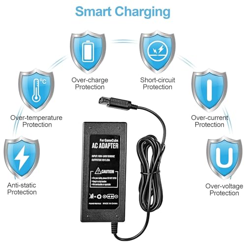 Image of Power Supply Compatible with Gamecube Power Cord, for Gamecube AV Cable & AC Power Adapter Set, Compatible with Gamecube NGC System(with av cable new)