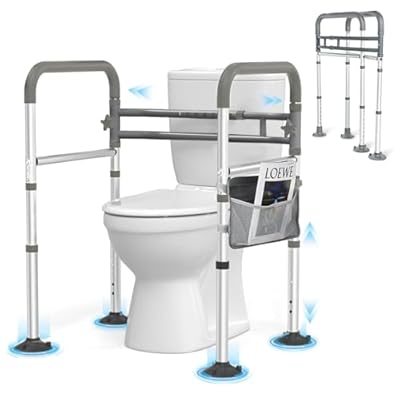 SOUHEILO FSA Eligible Toilet Safety Rails, Adjustable Toilet Rails for Seniors Fit Any Toilets, Stable Toilet Safety Frame Larger Suction Leg, Tool Free Toilet Handles for Disabled/Elderly/Handicap