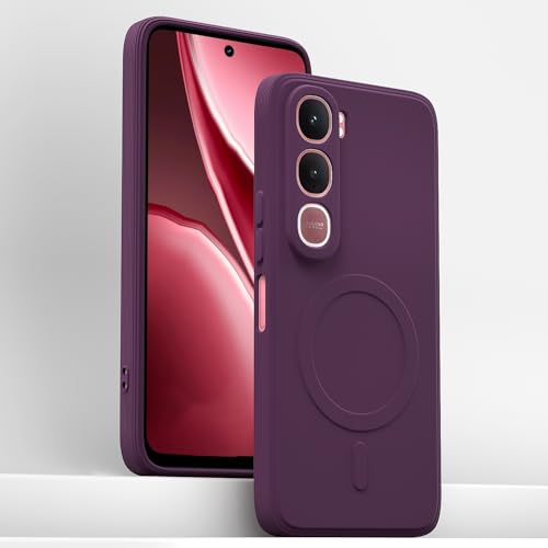 Image of Amazon Basics Back Cover for Vivo Y31 5G Soft Matte Silicone with Camera Protection | Mag-Safe Logo (Not Mag-Safe Compatible) | Shockproof Slim Fit Bumper Case (Purple)