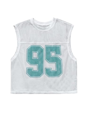 Milumia Men's Jersey Shirt Number Graphic Mesh Tank Top Football Sleeveless Crop Tops White Green X-Large