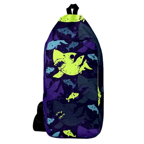 Sac à bandoulière pour voyage et randonnée au motif requins multicolores