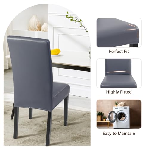 Image of SearchI Waterproof PU Leather Dining Chair Covers Stretch, Set of 4, Gray