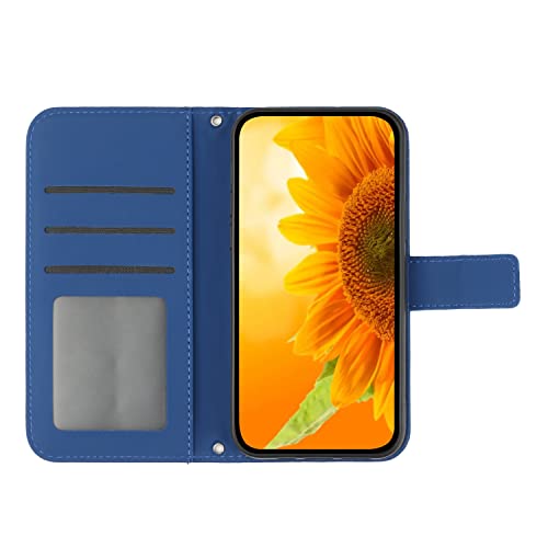 Funda para Samsung Galaxy A32 5G ONV tipo cartera de cuero azul con tapa de girasol 3