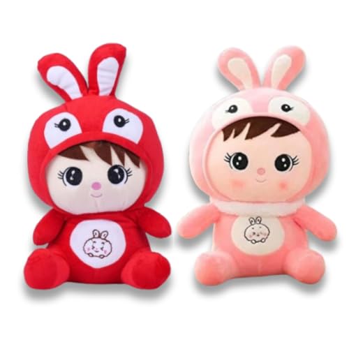 Image of Reversible Strawberry Rabbit Bunny Carrot Plush Toys with Zipper, Cute and Versatile Plushies Stuffed Animal Soft Toy Birthday Gift for Girls & Kids (Bunny red Pink)