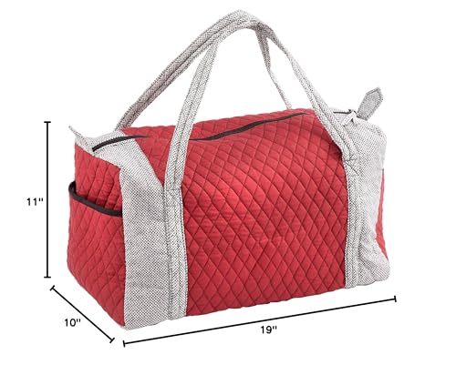 DARICE Duffel Bag: Burgundy and Gray, 100% Cotton, 19 x 11 inches2