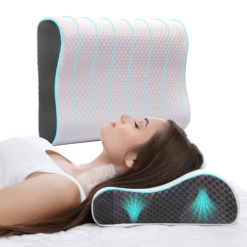TheComfortZone Cervical Pillow for Neck Shoulder Pain Relief | Memory Foam Pillow & Silk Eye Mask | Ergonomic Anti Snore Adjustable Orthopedic Pillows | Contour Support for Side Back Stomach Sleepers