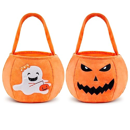 clothmile 2 Pack Halloween Candy Bags Plush Bucket Pumpkin Tote Candy Halloween Pumpkin Baskets Handbag Costume Party Favors Supplies 8 x 15 Inch by clothmile - Used condition - US$9.46