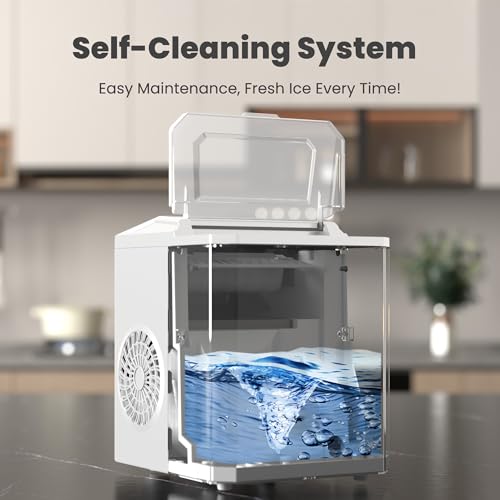 DUMOS Countertop Ice Maker, Portable 1.5L Ice Machine with Self-Cleaning, 26.5lbs/24H Fast Ice Making, 9 Bullet Ice Cubes in 6 Mins, 2 Size Options, Quiet Compact Ice Maker, Bright White