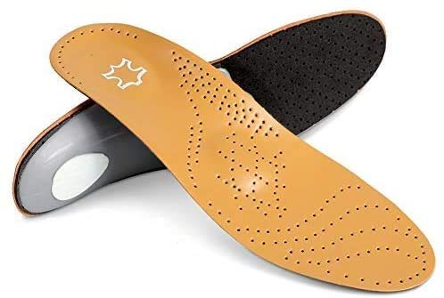 Doact Semelles Microfibre PU Imitation Cuir Soutien de Voûte Plantaire Complet Absorbant et Amortissant les Souliers Fasciite Plantaire, Pieds Plats, Arches Tombées, Eperons Talon Douleurs (EU(41-42)) Cover