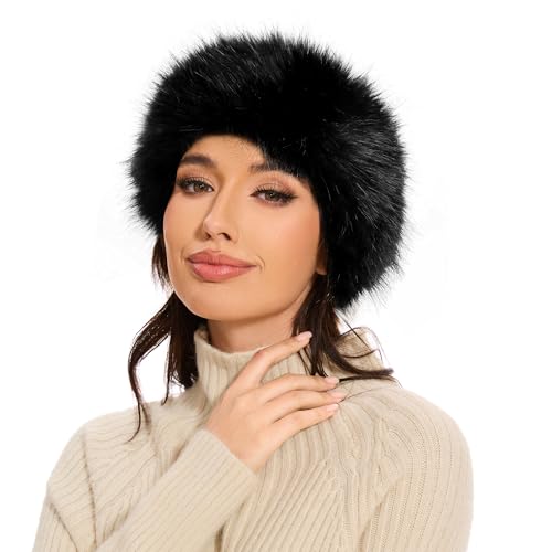Ammiko Faux Fur Hat Elastic Winter Headbands For Women Earwarmer Black