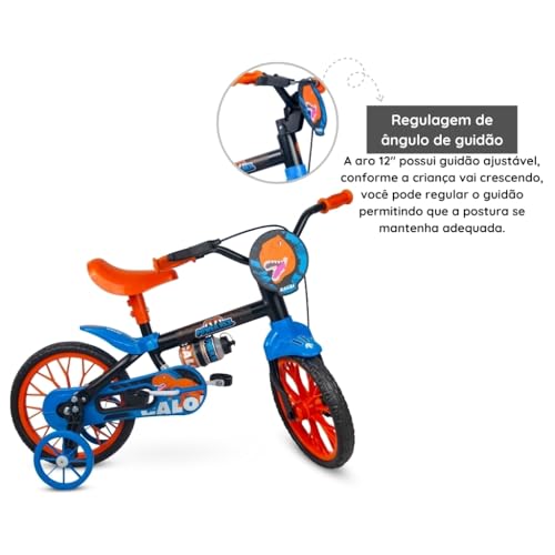 Bicicleta Infantil Aro 12 com Rodinhas e Capacete, Azul/Laranja