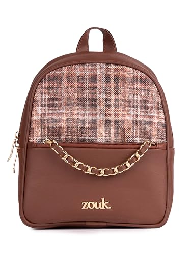 Image of ZOUK Mayra Mini Daypack | Stylish Vegan Leather Backpack for Women with Water-Resistant Lining | Handcrafted Small Day Bag with Gold Zip & Adjustable Straps |