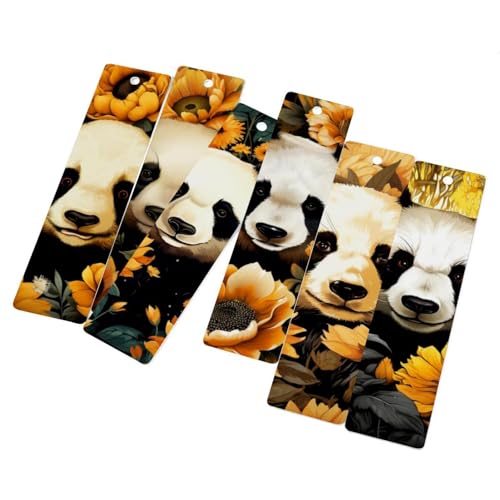 Marque-pages à pompons durables : lot de 6 pièces panda et fleur