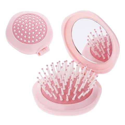 BelleVive Podróżna szczotka do włosów, mini szczotka do włosów do torby, małe lusterko z mini zestawem szczotek do włosów, składana, dla dziewcząt i kobiet, składany grzebień z lustrem