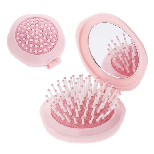 BelleVive Podróżna szczotka do włosów, mini szczotka do włosów do torby, małe lusterko z mini zestawem szczotek do włosów, składana, dla dziewcząt i kobiet, składany grzebień z lustrem