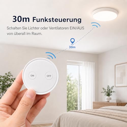 Funk Lichtschalter Set mit 1 Fernbedienung und 1 Empfänger, 230V Funk