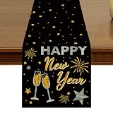 Happy New Year Eve Cheers Table Runner 13x72 Inch Kitchen Dining Winter Black Gold...