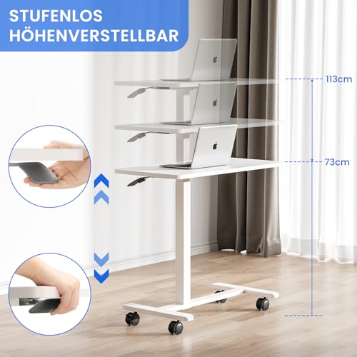 Dripex Beistelltisch höhenverstellbar mit Rollen, Pflegetisch für Bett,Computertisch aus Holz klein Überbetttisch auf Rollen, Sofatisch Nachttisch für Wohnzimmer, Schlafzimmer, weiß