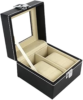 1 Pieces Watch Display Box, 2-Slot Watch Case black PU Leather Watch Box with Clear Lid Removable Watch Pillow, Watch Box Organiser for Watch Jewellery Decoration