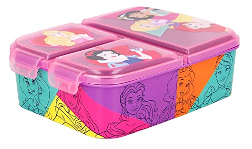 Theonoi Children's Lunch Box With Compartments and Dividers - Nursery Sandwich Box Made of BPA-Free Plastic (Princess)