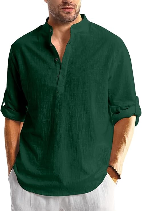 Image of Men's Full Sleeve Beige Color Cotton Blend Mandarin Slim Fit Shirt Style Kurta for Men and Boys