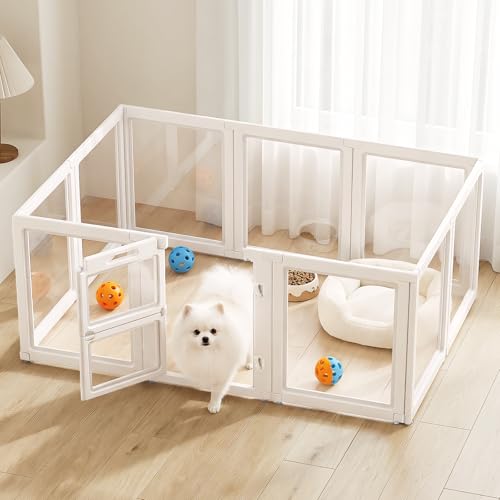 LoveTail Acrylic Dog Playpen,Clear Plastic Dog Play Pen Indoors,Easy Assemble Dog Playpen-Puppy Playpen,Rabbit and Cat, Small Pet Pen, Dog Pen Indoor (White, 23.6" H, 10PCS)