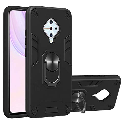 LHYIN Vivo S1 Pro 2 in 1 Kickstand Black Back Cover Case,TPU Soft + PC Hard Hybrid Dual Layer Whole Body Protection Back Cover Shell Case for Vivo S1 Pro Black