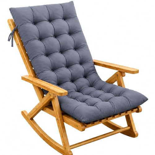Image of KYNE Grey Rocking Chair Cushion 18 x 50 Inch Thick Tufted Chair Cushion with Backrest and Seat Pad Soft Premium Fabric Polyester Filling Non Slip Indoor Outdoor Rocking Chair Cushion