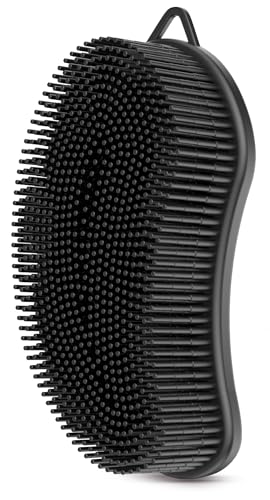 MainBasics Silicone Body Scrubber Dual-Sided Shower Loofah and Exfoliator (Pink, Exfoliate)