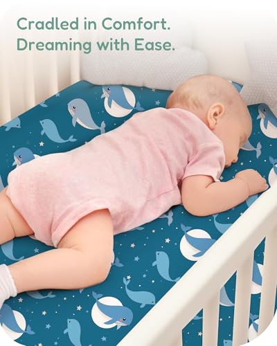 Image of Crib Sheets 2 Pack, Fitted Crib Sheet for Standard Crib Mattress 28x52x9, Ultra Soft Jersey Knit, Breathable Stretchy Deep Pocket, Snug Fit Stays Put, Baby Crib Mattress Sheet