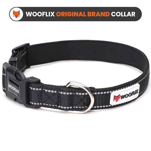 Image of WOOFLIX Reflective Dog Leash And Collar Combo Set|Dog Collar & Anti Slip Padded Handle Leash For Dogs|Highly Reflective|Dog Rope For Medium & Large Dogs|(Leash 6.5 Ft. + Collar Xl, Black, 18 Cm)