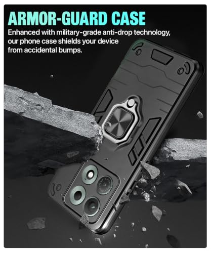 Image of WOW IMAGINE Shock Proof Back Case Mobile Cover for Motorola Moto Edge 70 Max 5G | Back Cover Case (Tough Armor | Hybrid PC + TPU | Ring Holder & in-Built Kickstand | Black)