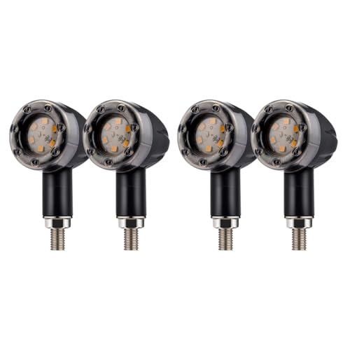Baceyong Clignotants Moto LED 3 en 1 12V 4 Pièces Universelles Filetage 8mm Feu Stop Rouge, Feu Arrière & Clignotant Jaune Étanche IP66 Noir Fumé