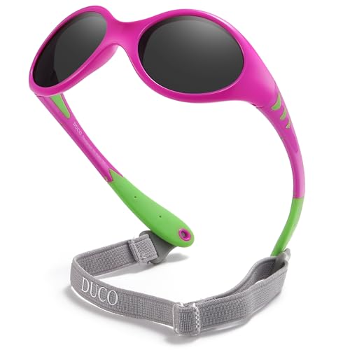 DUCO Bendable Oval Baby Sunglasses with Adjustable Strap UV400 Polarized for Newborns Infants Age 0-2 Girl Boy ​K012
