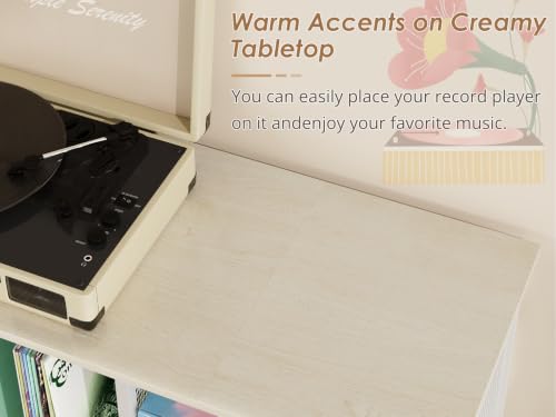 Image of Record Player Stand, Large Vinyl Record Storage with Adjustable Divider, Holds Up to 200 Albums, Multifunctional Vintage Turntable Stand for Living Room & Bedroom, Patent Pending