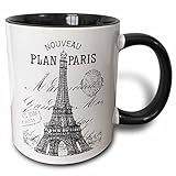 3dRose mug_110389_4 'Nouveau Paris Vintage Eiffel Tower' Two Tone Mug, Black/White, 11 oz