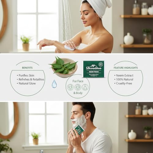 Image of Devotion NEEM FRESH Natural Bath Soap - Pack of 6 (75g each) | Neem Extract | Gentle Cleansing & Nourishing