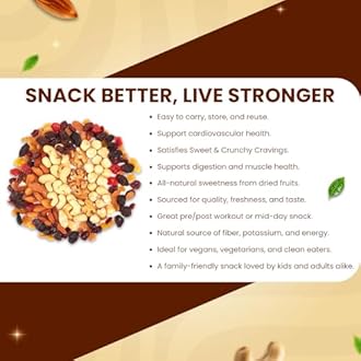 Go Vegan Healthy Nutmix 1Kg, Dried Almonds, Black Raisins, Cashewnuts, Cranberries, Black Dates & Many More Pack of 2 (500g Each Jar)