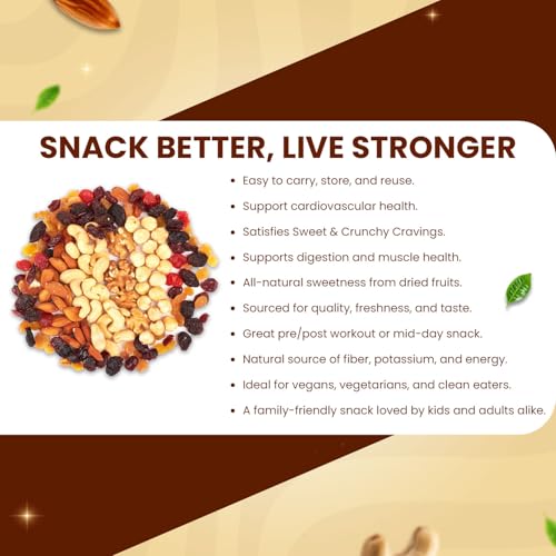 Go Vegan Healthy Nutmix 1Kg, Dried Almonds, Black Raisins, Cashewnuts, Cranberries, Black Dates & Many More Pack of 2 (500g Each Jar)