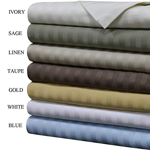 Damask Striped 650-Thread-Count, Cotton-Blend, 22-Inch Super Deep Pocket California King Bed Sheets Set, Taupe #TOP1