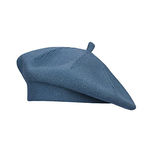 Gllutt Beret Hat French Style Stretchy Knitting Solid Color Both Side Usable (Jean Blue)