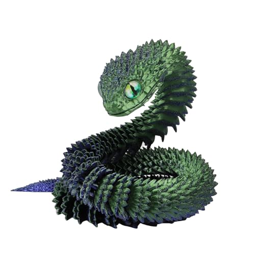 Worparsen Serpiente Impresa en 3D, Animales inquietos Impresos Serpiente de Cristal articulaciones Flexibles, Juguetes para aliviar el estrés, Juguete Realista y Flexible, Adorno Mesa niños Verde