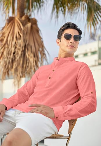 Image of Zombom Men's Solid Cotton Polyester Blend Straight Kurta Shirt, Regular Fit Full Sleeve Short Kurta Shirt