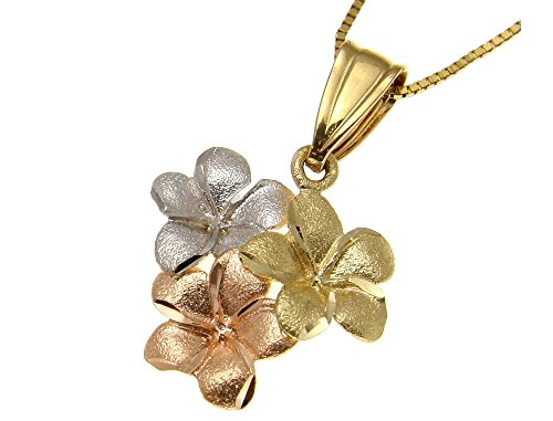 Arthur's Jewelry 14K solid yellow pink rose white tricolor gold Hawaiian plumeria flower charm pendant3
