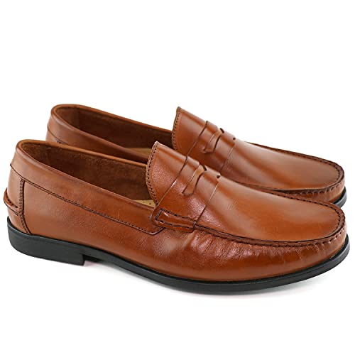 Marc Joseph New York Mens Casual Comfortable Genuine Leather Lightweight Classic Fashion Dress Penny Loafer Slip On Breathable Driving Loafer Whiskey Napa 11.5 #TOP3