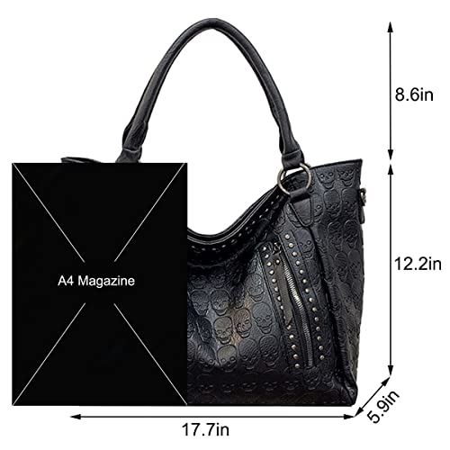 Bolso Tote Grande para Mujer con Calaveras y Tachuelas miniatura 4