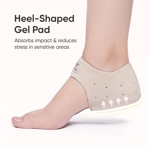 Image of Frido Orthotics Heel Protector for Heel Pain Relief | Gel Heel Pad with Velcro Strap | Anti-Slip Heel Cup Cushion for Men & Women | Plantar Fasciitis, Heel Spurs, Shoe Bite Support | Beige| Size - S