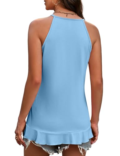 JUSTFASHIONNOW Summer Sleeveless Tank Tops for Women Trendy Casual Camisole Tops Spaghetti Strap Tank Flowy Ruffle Hem Loose Fit Holiday Vacation Outfits (Sky Blue,Large) — view 6