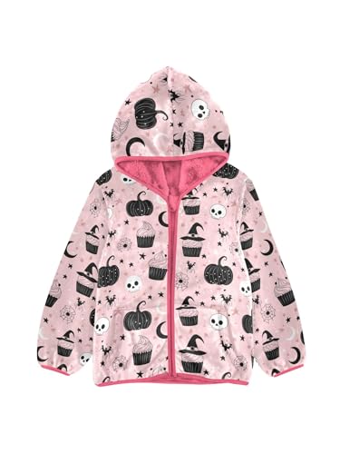 Cute Halloween Cake Skull Girls Fleece Jacket Girls Jacket Girl Coats Zip Up Hoodie Children Outerwear 2-3T
