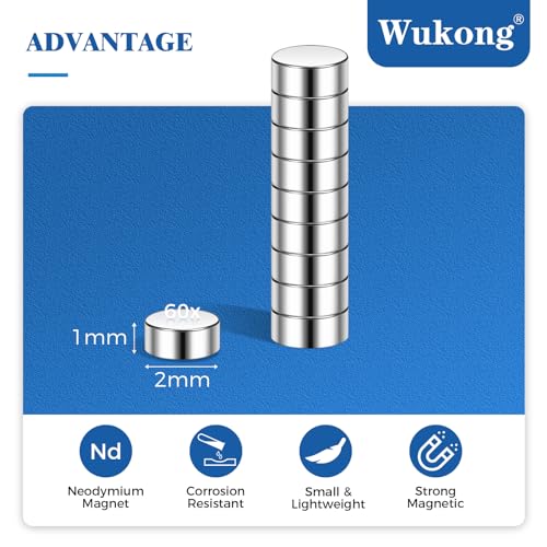 Wukong N45 Tiny Magnets 2x1mm | 60 Pack, Small Round Magnets for Craft, Miniature Mangets for Models Craft DIY Refrigerator Home Office